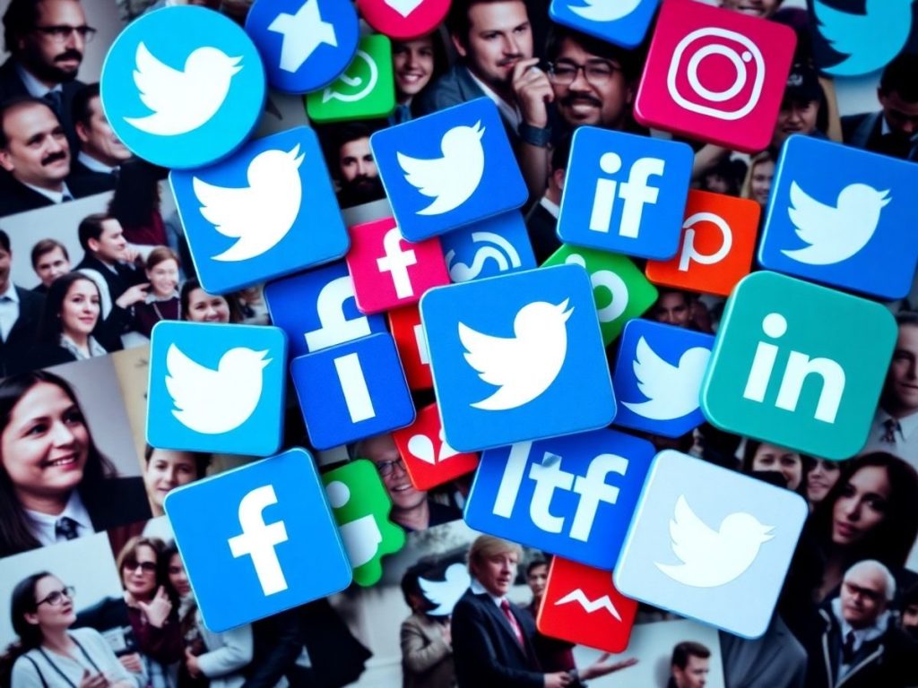Colaj vibrant de iconițe de social media și evenimente.