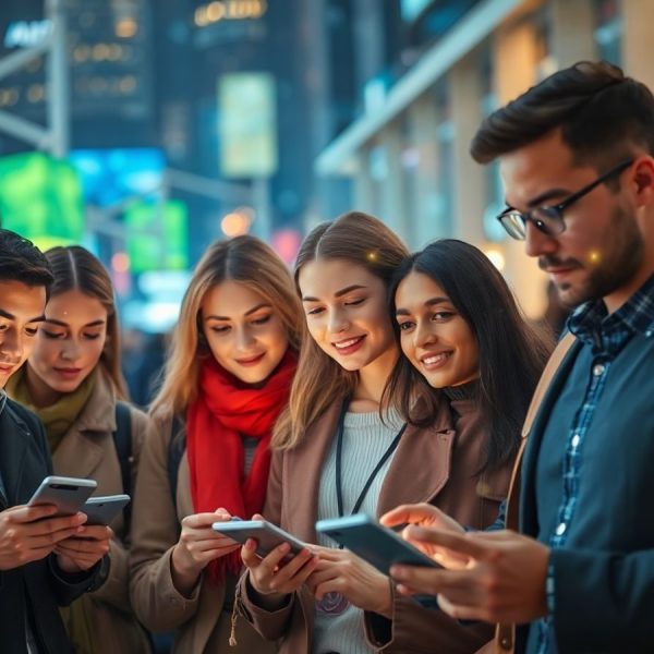 Oameni moderni interacționând cu tehnologia