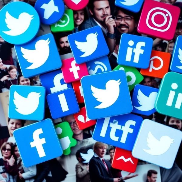 Colaj vibrant de iconițe de social media și evenimente.